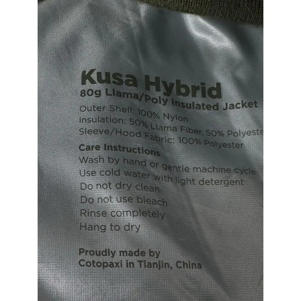 Cotopaxi Jacket ML Green Kusa Hybrid 80g Llama Insulated Hooded